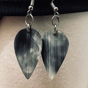 Abstract Black and Gray Earrings with Silver Hooks